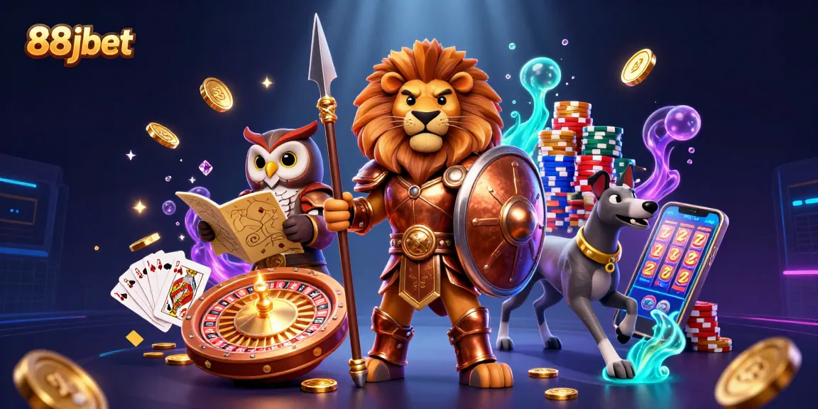 Engage in casino excitement with 88jbet featuring a Spartan lion, tactical owl, and messenger.