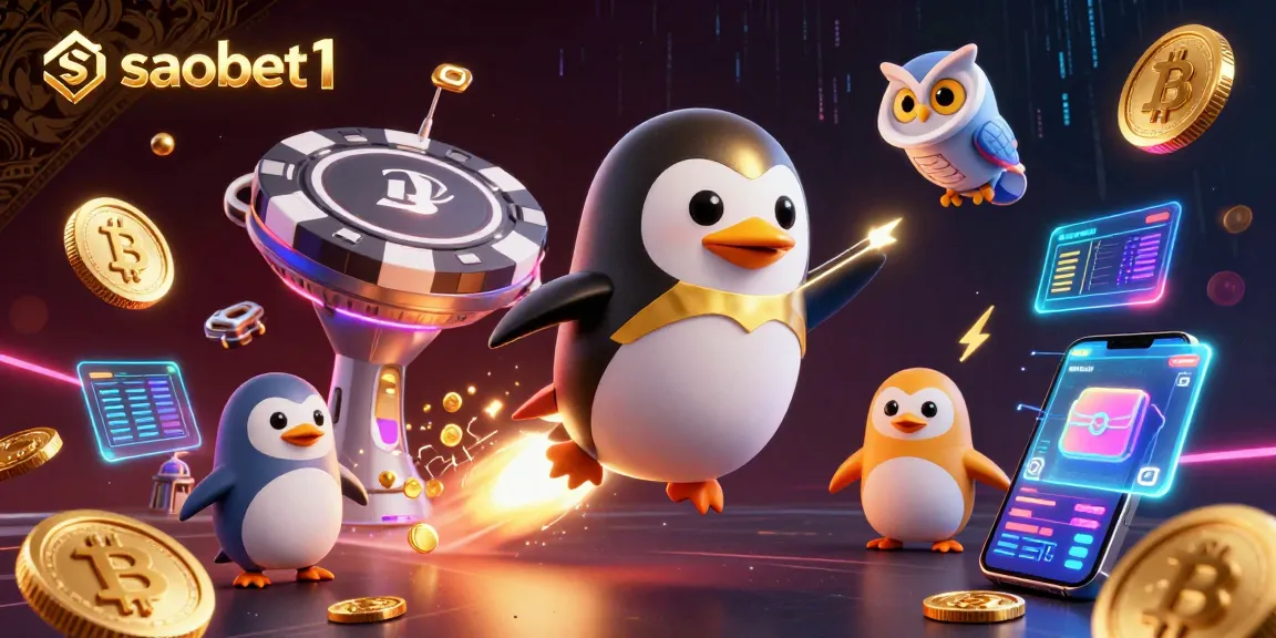Engage with saobet1 through an exciting casino adventure featuring golden penguins in space.