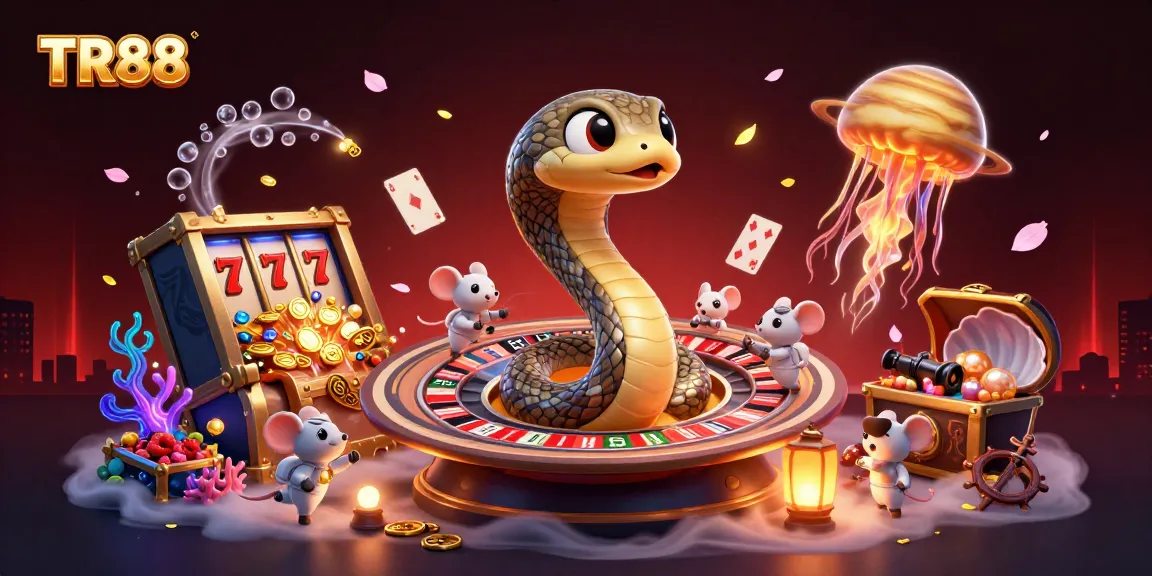 Experience thrilling bets with TR88 in a vibrant casino scene featuring cosmic elements and exciting game play.