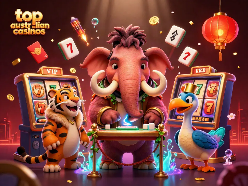Experience top australian casinos with vibrant visuals celebrating slots and casino culture.