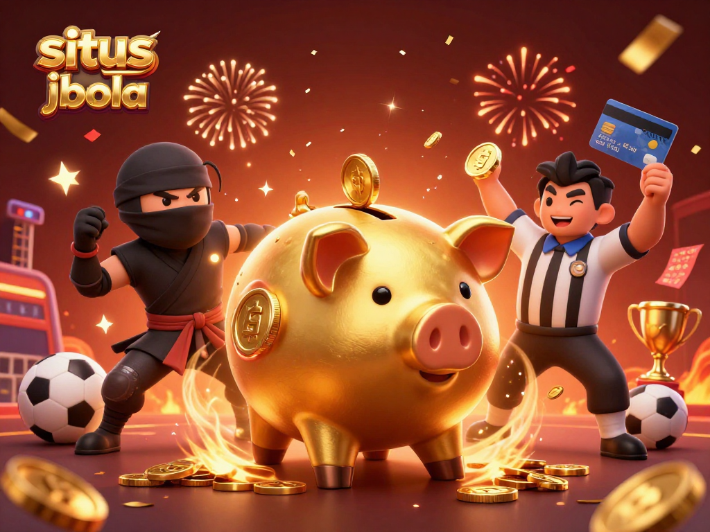 Engage in situs judi bola with high energy as betting characters interact amidst fireworks.