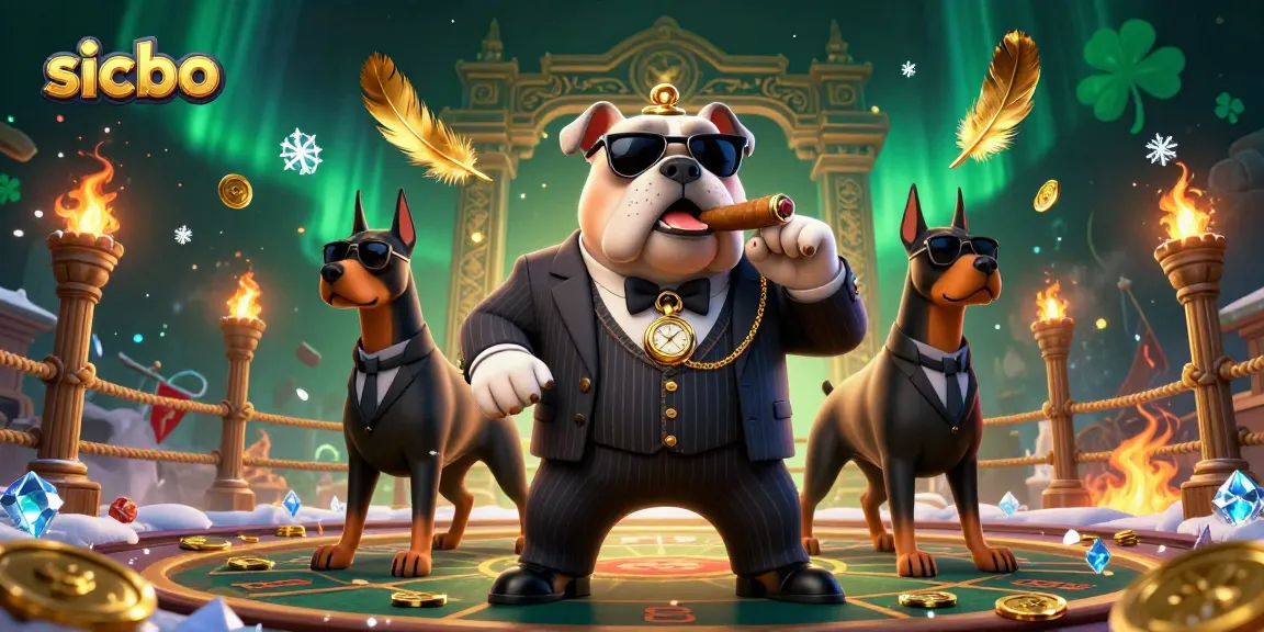 Engage in thrilling sicbo dice action with the stylish mafia boss and his bodyguards in a vibrant casino scene.