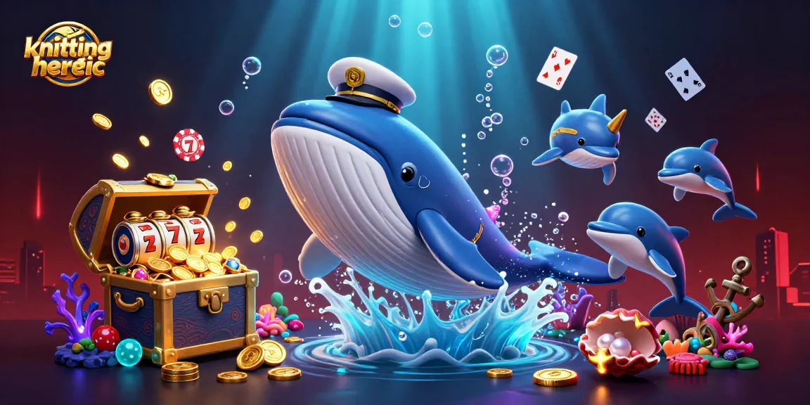 Knittingheretic showcases a thrilling underwater scene with casino-themed elements like slot reels and poker chips.