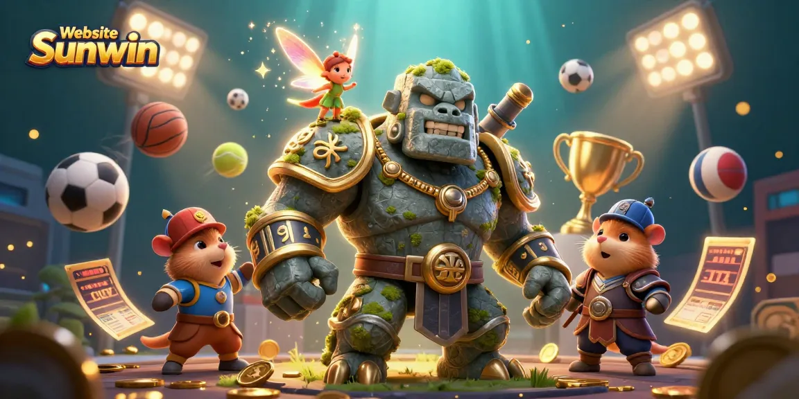 Engage with thrilling gameplay at Website Sunwin, featuring an animated golem and magical elements.