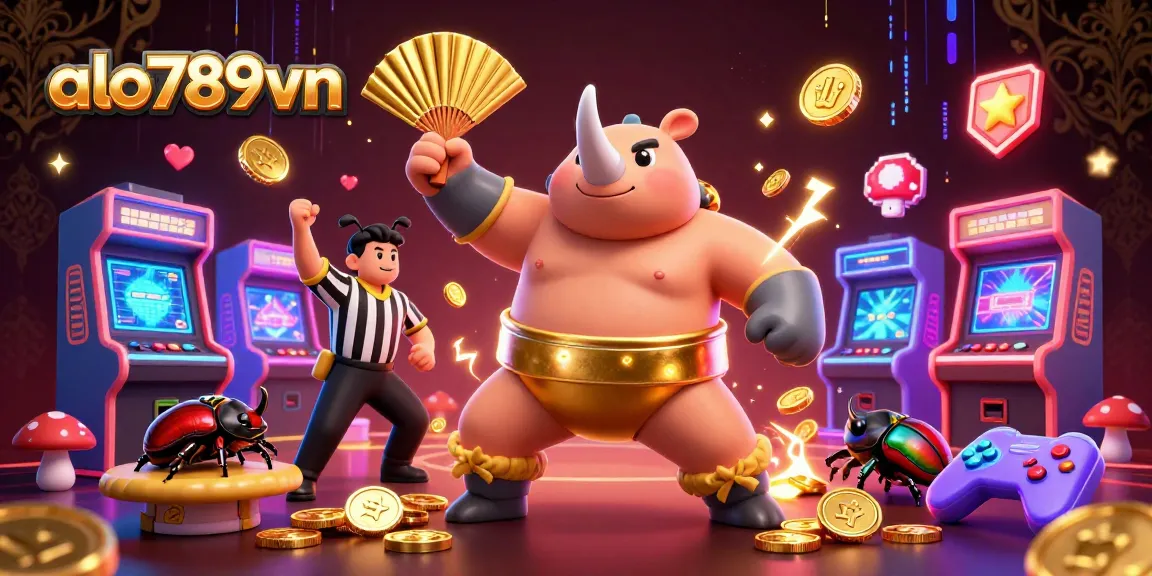 Alo789vn showcases thrilling bets as a beetle champion stomps creating a whirlwind of gold coins.