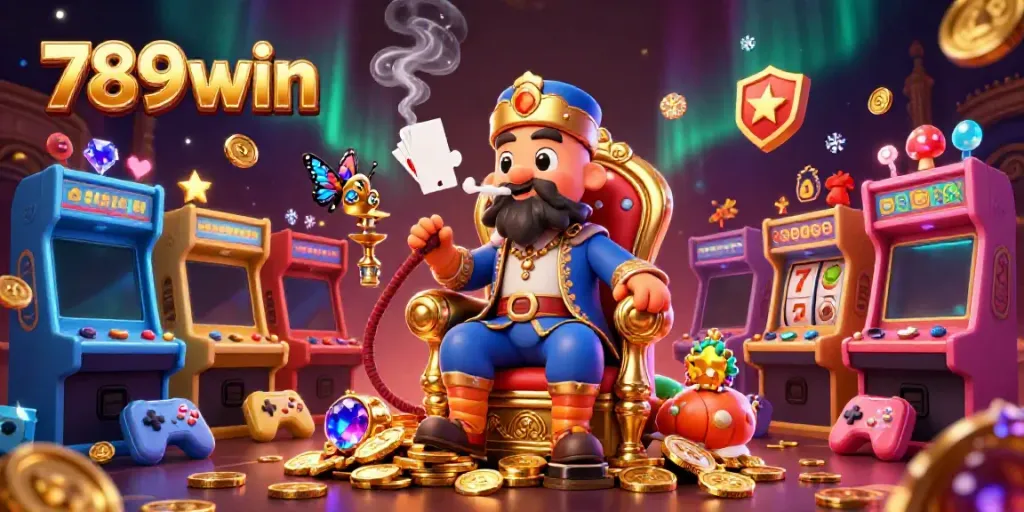 Experience the colorful winning excitement at 789win with a vibrant casino illustration featuring diverse game elements.