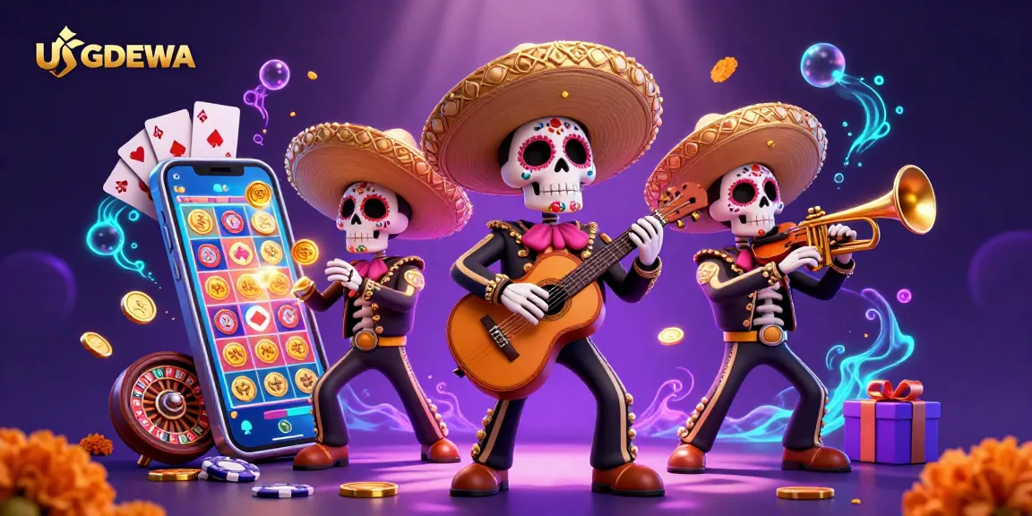 Experience the excitement of UGDEWA's vibrant online slots with colorful mariachi characters.