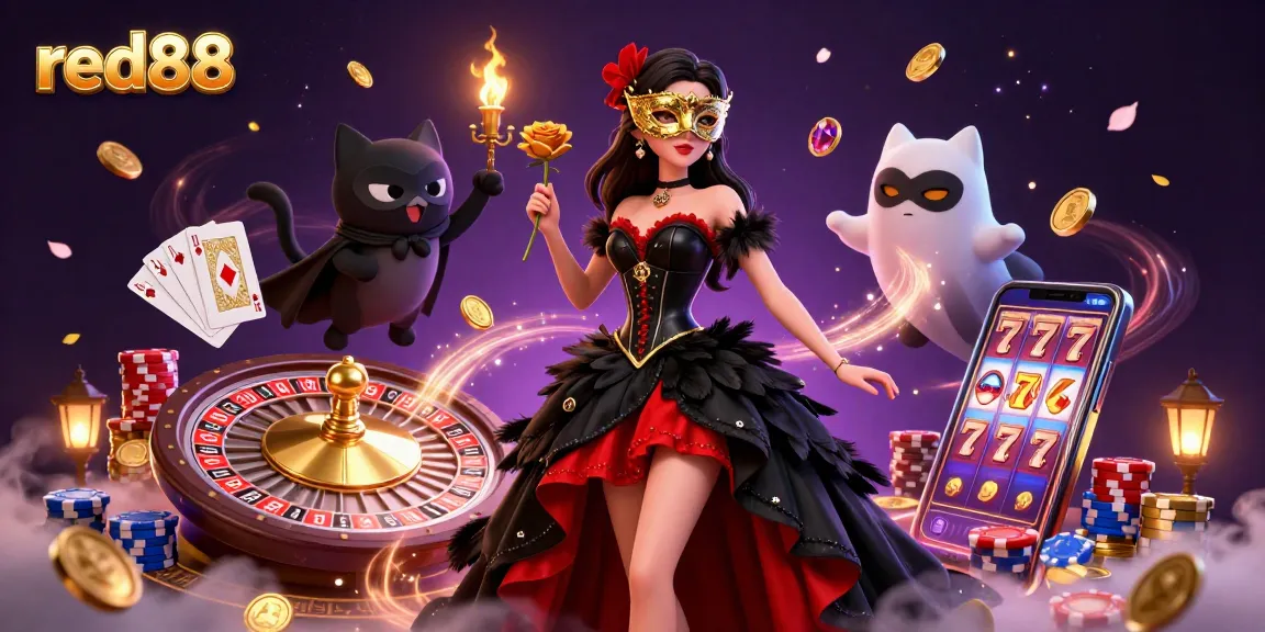 Engage with captivating red88 casino games, featuring glamorous characters and vibrant gambling elements.