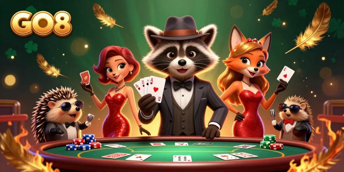 Experience the excitement of GO8 casino with dynamic characters in a vibrant poker scene filled with action and detail.