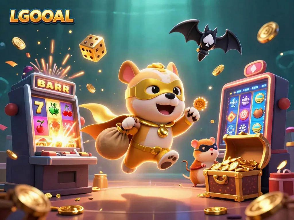 Engage in thrilling gameplay with LGOGOAL's vibrant online casino environment featuring playful characters.