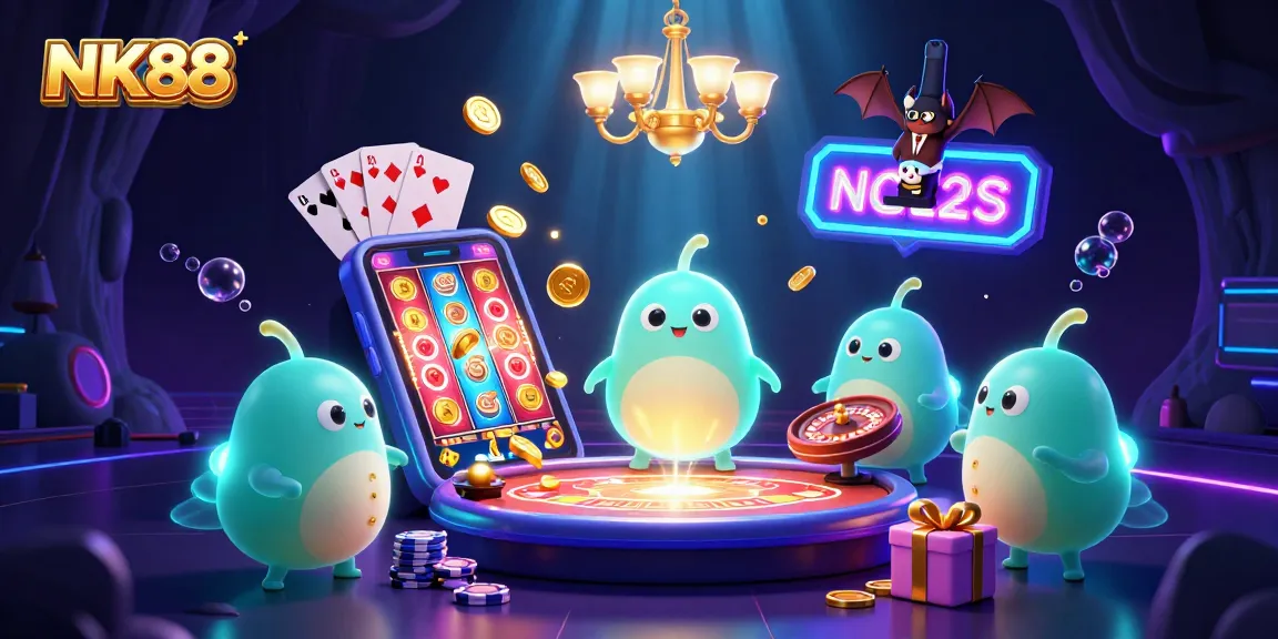 Experience the excitement at NK88 with captivating glowworms illuminating a casino scene.