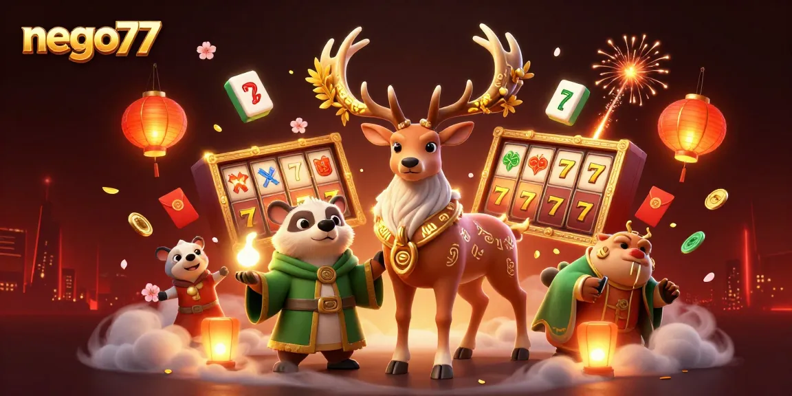 Engage with nego77's winning slot experiences today in this vibrant 3D casino scene.