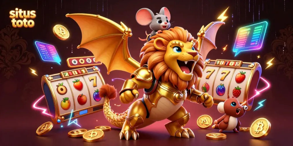 Engage in situs toto gaming as a chimera champion and mouse jockey thrive in a vibrant, interactive casino scene.