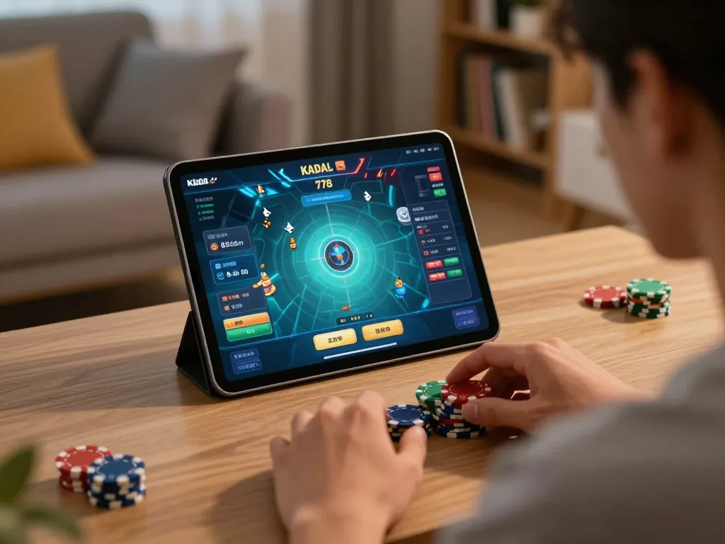 KADAL 778 online gaming session with vibrant game interface and chips in a cozy setting