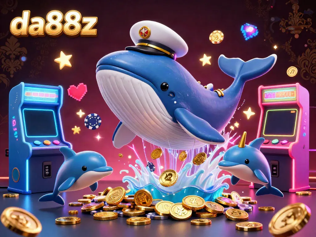 Experience fun with da88z as a playful whale and dolphins engage in exciting casino-themed games.