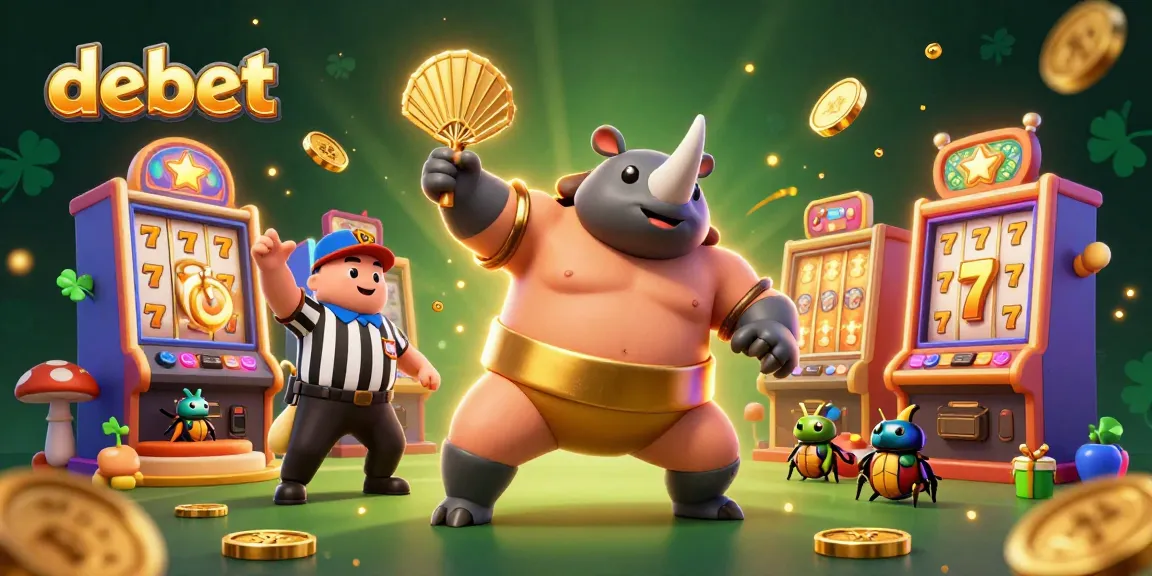 Experience the thrill of winning with debet as a beetle champion stomps golden coins in a casino.