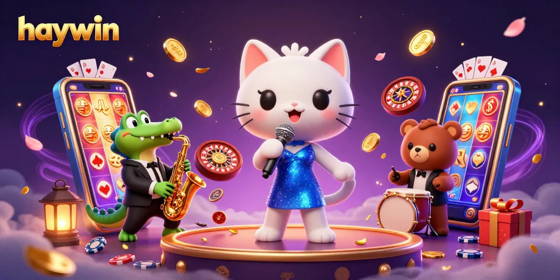 Experience thrilling wins at haywin with vibrant 3D casino illustration featuring characters and dynamic gaming elements.