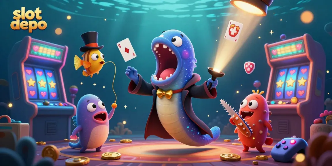 Engage in thrilling slot depo experiences with our magical 3D casino illustration featuring sleek characters and vibrant elements.