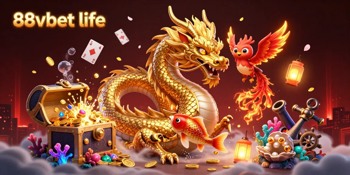Khám phá 88vbet life với rồng vàng và cá koi may mắn trong không gian đầy huyền bí.
