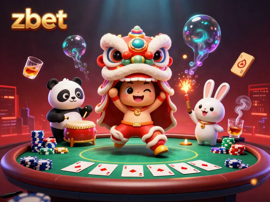 Engage in exciting gambling action with zbet as cartoon characters dance and play poker in vibrant celebration.