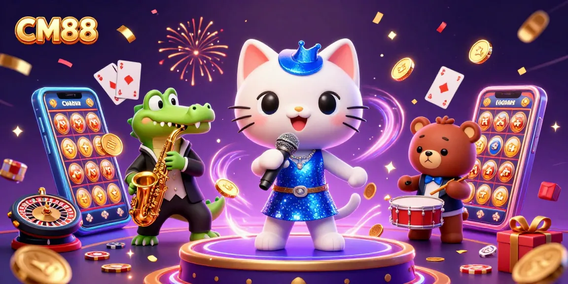 Experience thrilling gameplay at CM88 with festive cartoon characters and casino visuals.