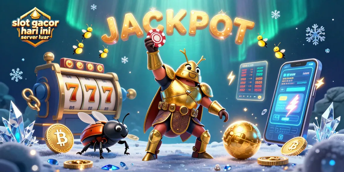 Engage with slot gacor hari ini server luar through a dynamic 3D scene featuring a giant beetle celebrating a jackpot.