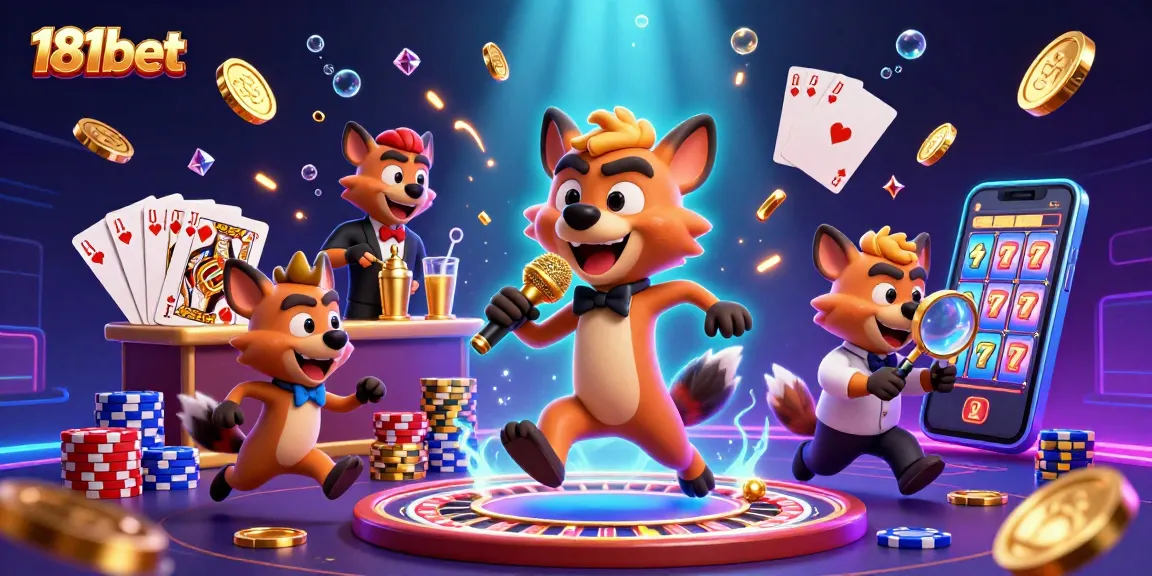 Engage with 181bet's vibrant casino atmosphere featuring cartoon hyenas in a comedy setting with golden coins and engaging gaming elements.