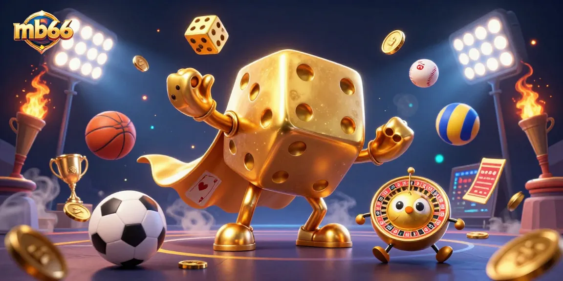 Enhance your gaming with mb66's 3D cartoon dice golem juggling winning cards and sports balls.
