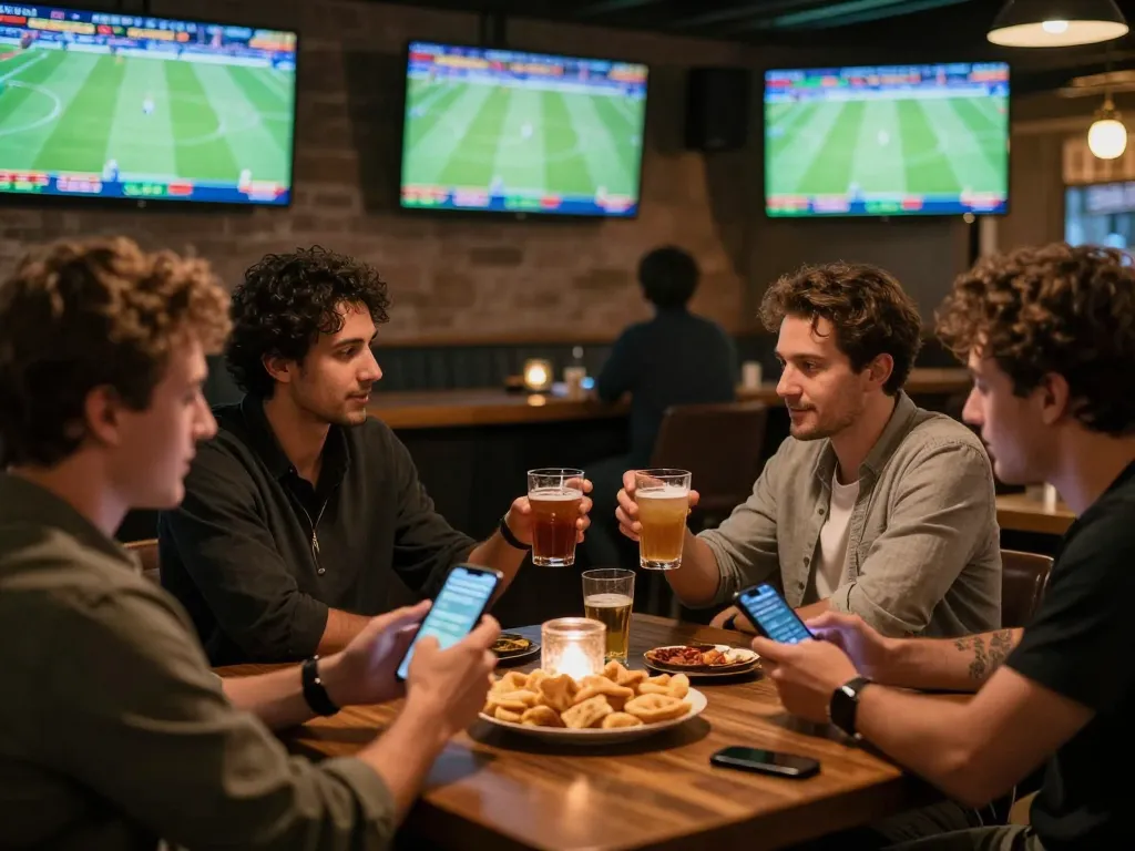 People engaging in sports betting during live football matches at nhandinhkeonhacai focused on responsible strategies.
