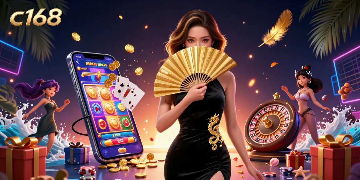 Engage with c168's thrilling casino experiences through an enchanting scene packed with games and glamour.