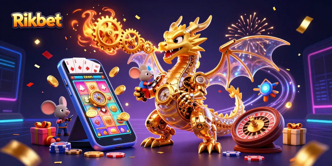 Rikbet showcases a vibrant scene with a golden dragon and exciting gaming elements.