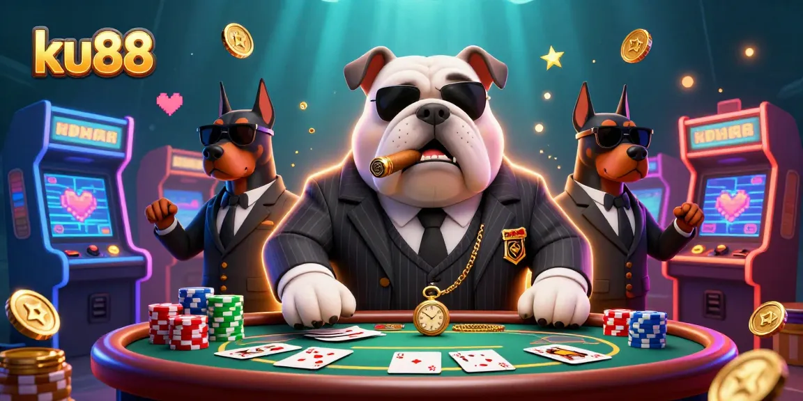 Experience thrilling poker action with ku88 in this lively 3D casino scene featuring vibrant characters and game elements.