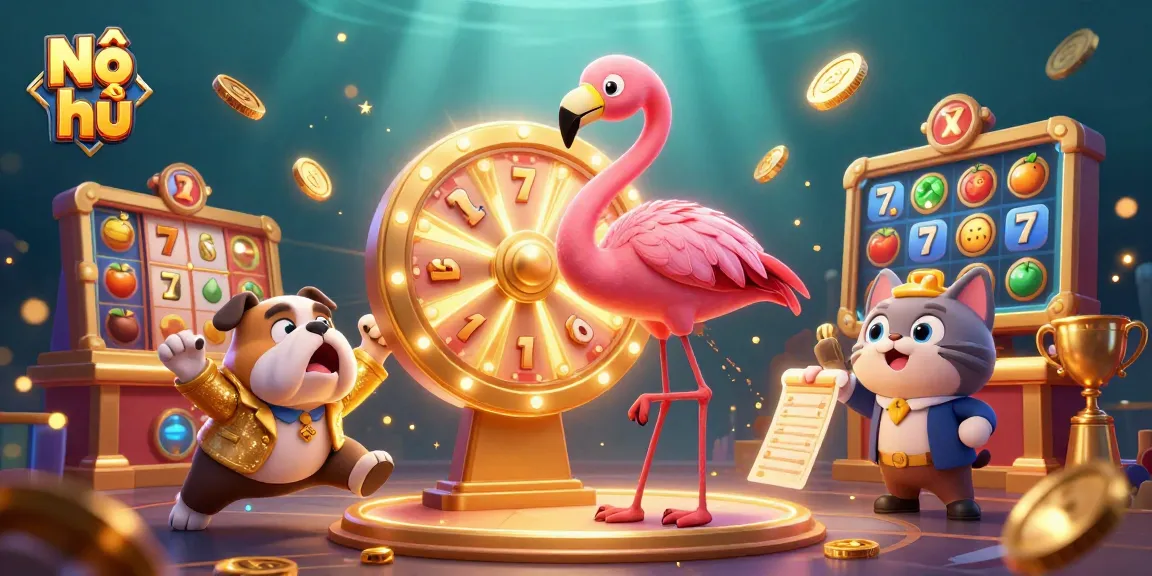 Nổ hũ game scene featuring vibrant characters and dynamic slot elements, perfect for gaming excitement.
