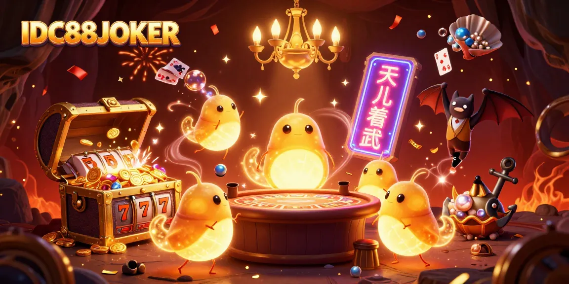 Experience the vibrant thrill of IDC88JOKER with a 3D cartoon scene featuring glowworms and a bat dealer.
