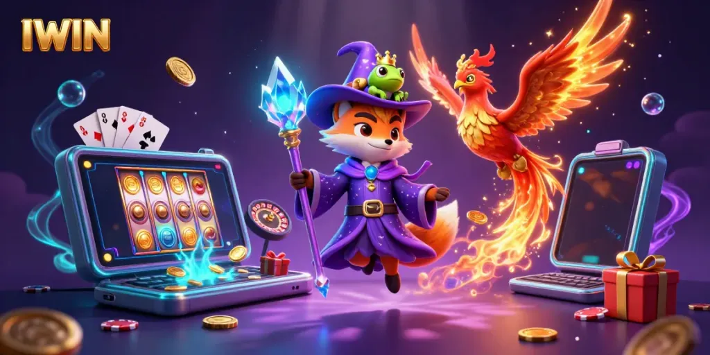 Spin slots and win big at IWIN with mystical characters and vibrant casino elements.