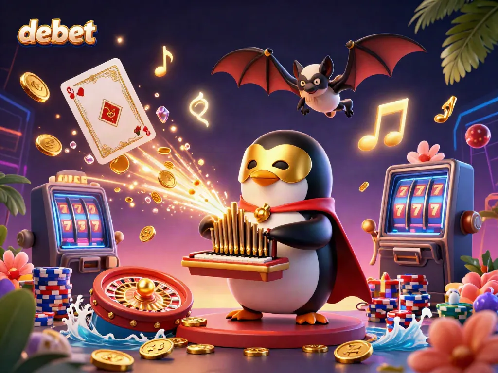 Experience exhilarating moments with debet in a vibrant 3D casino scene filled with luck and action.
