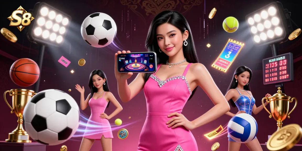S8 sports betting action featuring stunning Asian dealer running a live casino game.