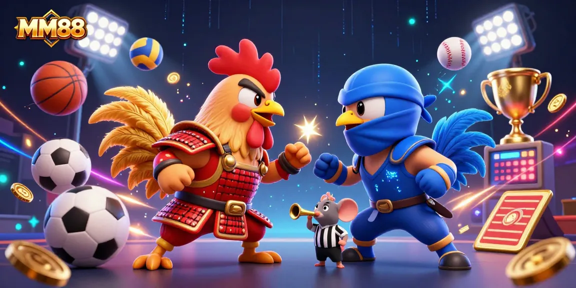 Players engage with MM88 in an exciting 3D cockfighting battle, highlighted by dynamic sports elements.