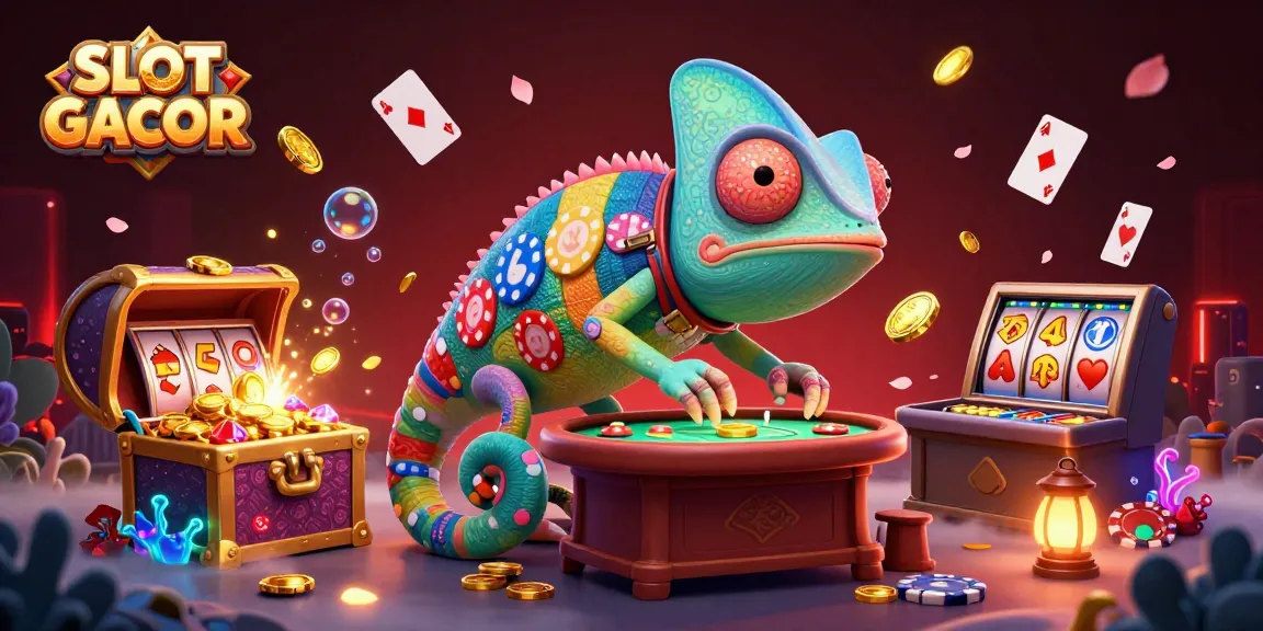 SLOT GACOR: Experience vibrant casino excitement with colorful slot reels and golden coins.