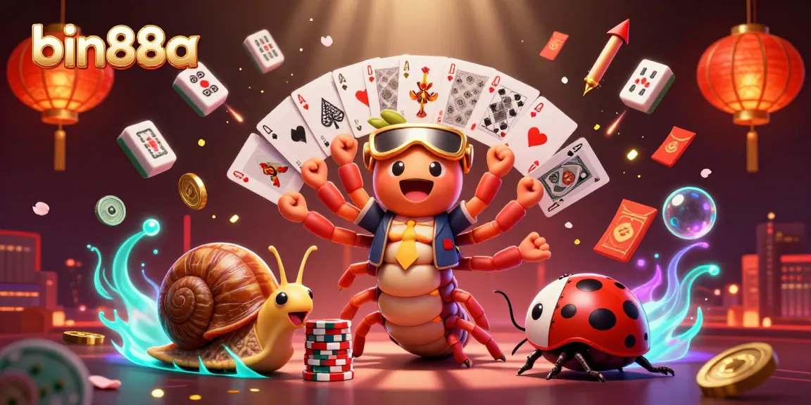 Experience thrilling gaming at bin88a with a vibrant 3D illustration of casino action and excitement.