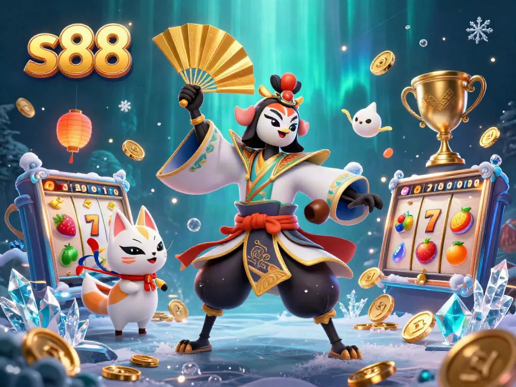 Experience the thrilling s88 slots with vibrant characters and dynamic game elements in this captivating casino illustration.