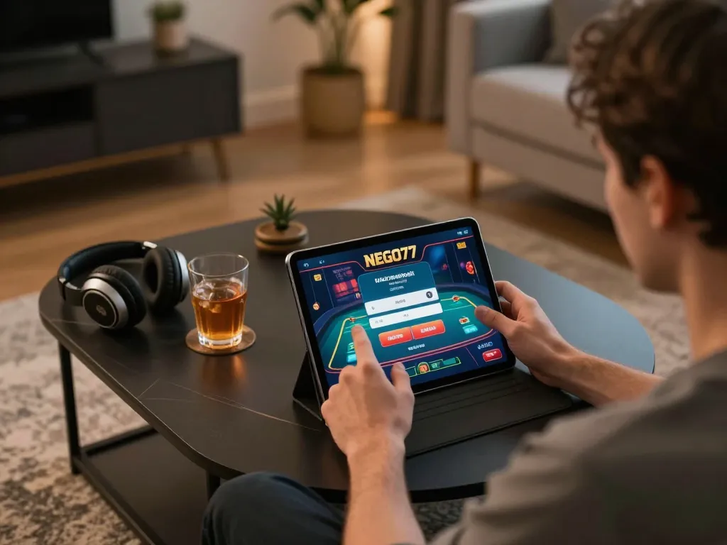 Login to nego77 for exciting online gaming experiences with strategic gameplay on tablet.